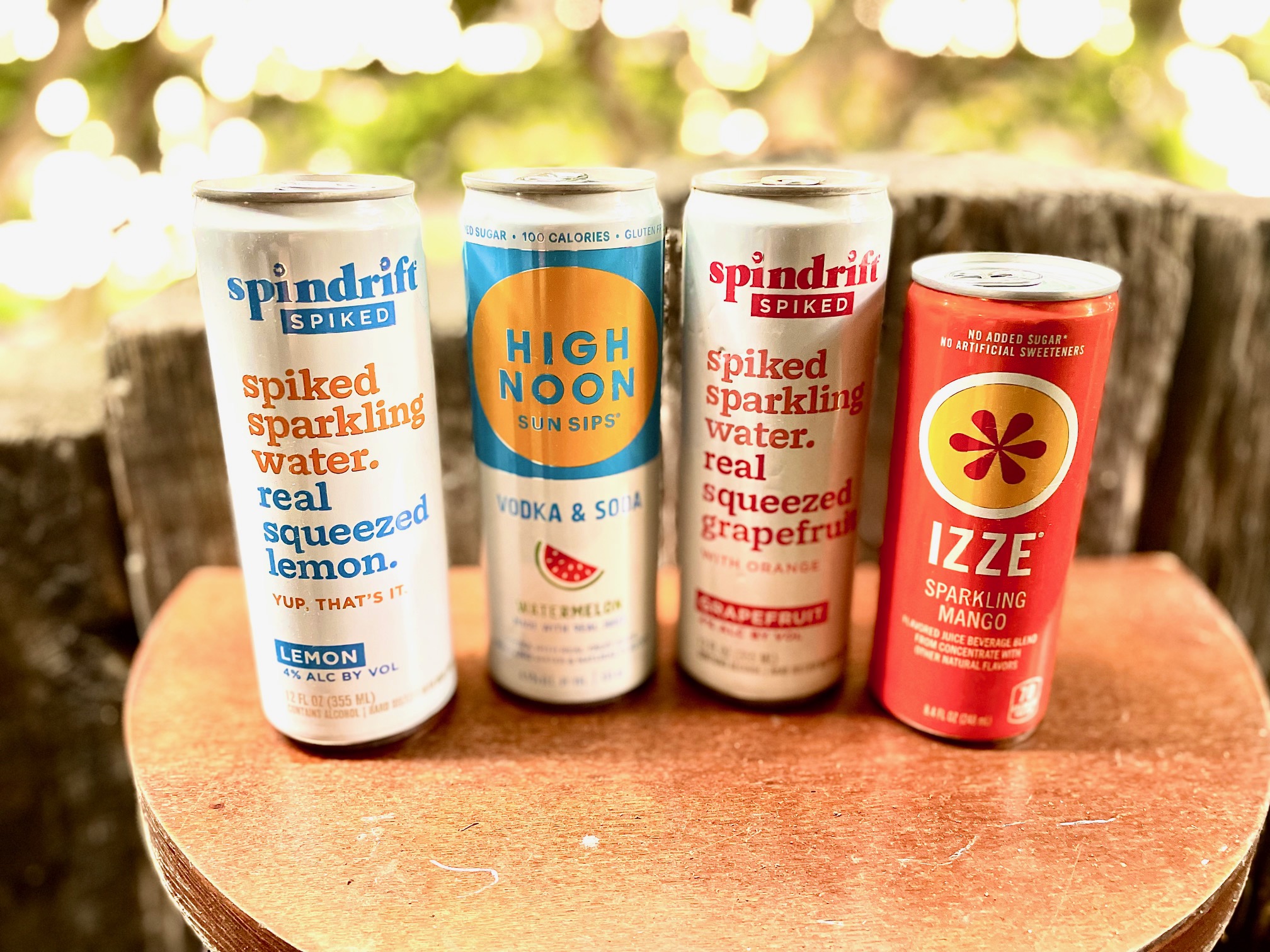 Spindrift spiked seltzer, high noon, Izze seltzer